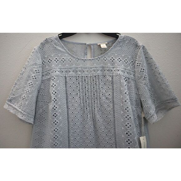 Sundance Women's Sz Medium Light Gray Lucille Lace Eyelet Shift Dress - Picture 6 of 15